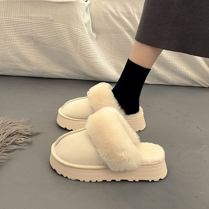 Fluffy Slippers/Snow Boots Fur Integrated Women's Half Slippers Cotton Shoes