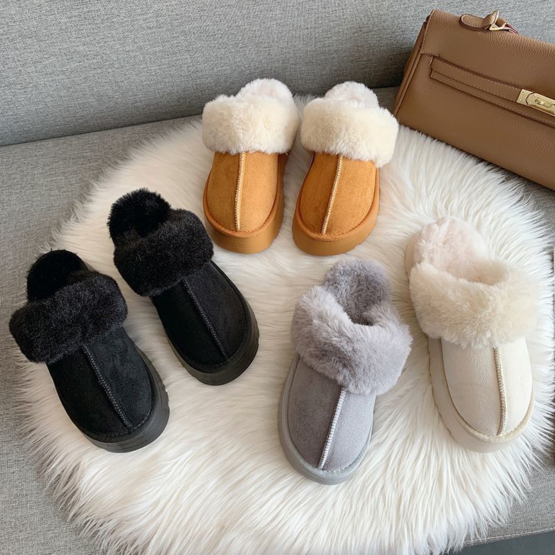 Fluffy Slippers/Snow Boots Fur Integrated Women's Half Slippers Cotton Shoes