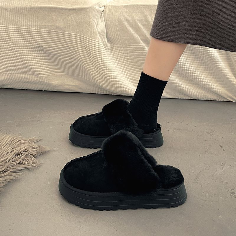 Fluffy Slippers/Snow Boots Fur Integrated Women's Half Slippers Cotton Shoes